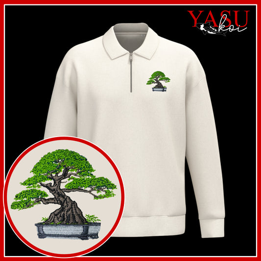 The Quarter Zip Bonsai Collared Organic Sweater