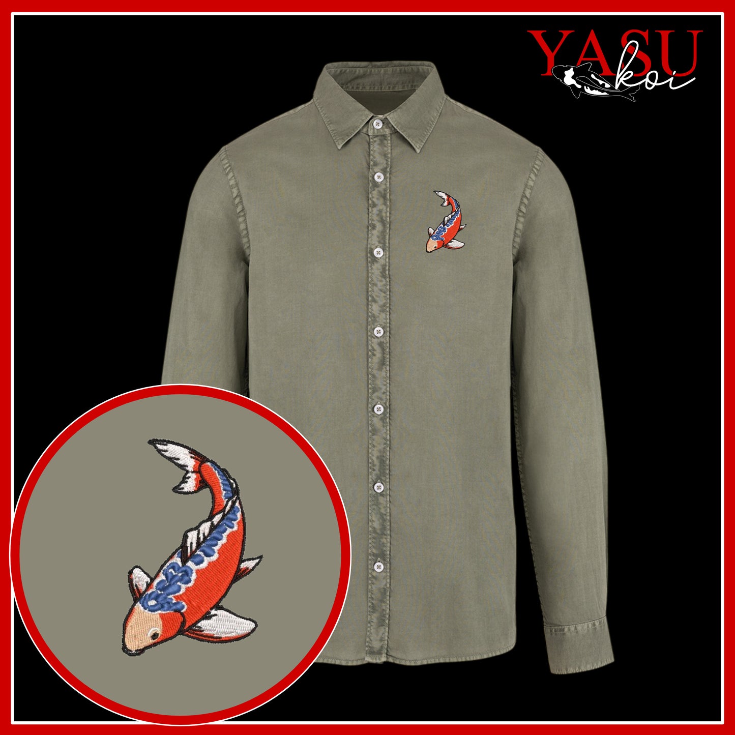 Peaceful Koi Organic Long Sleeve Button Shirt